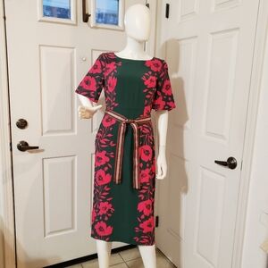 Boden Size 2 Elegant Floral Green and Pink Dress